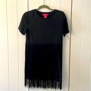 Black tasseled mini T-shirt dress